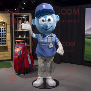 Blue Golf Bag mascot costume character dressed with a Denim Shirt and Coin purses