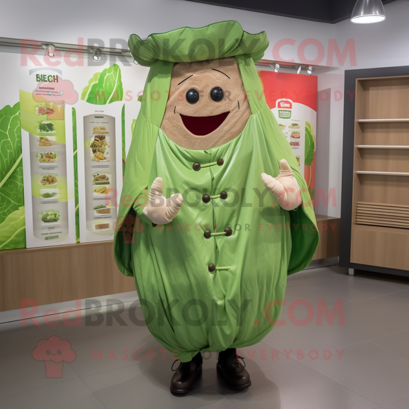 Olive Corned Beef And Cabbage mascot costume character dressed with a Raincoat and Belts Olive Corned Beef And Cabbage mascot costume character dressed with a Raincoat and Belts