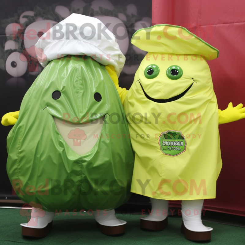 Olive Corned Beef And Cabbage mascot costume character dressed with a Raincoat and Belts Olive Corned Beef And Cabbage mascot costume character dressed with a Raincoat and Belts