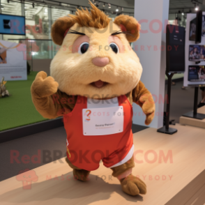 Tan Guinea Pig mascot costume character dressed with a Running Shorts and Hairpins