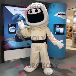 Crème Ninja-mascottekostuum...