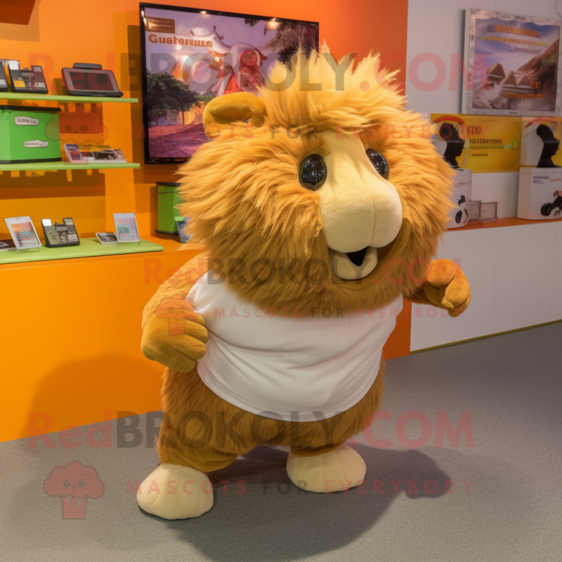 Tan Guinea Pig mascot costume character dressed with a Running Shorts and Hairpins Tan Guinea Pig mascot costume character dressed with a Running Shorts and Hairpins