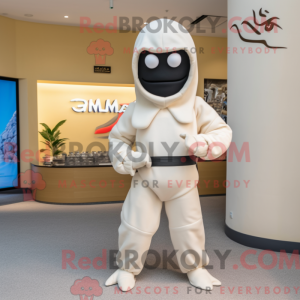 Crème Ninja-mascottekostuum...