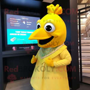 Lemon Yellow Tandoori Chicken mascot costume character dressed with a Turtleneck and Keychains