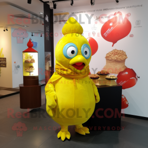 Lemon Yellow Tandoori Chicken mascot costume character dressed with a Turtleneck and Keychains