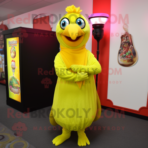Lemon Yellow Tandoori Chicken mascot costume character dressed with a Turtleneck and Keychains