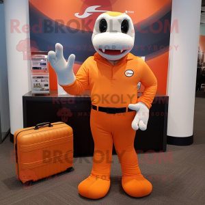 Orange Titanoboa mascot costume character dressed with a Henley Tee and Briefcases