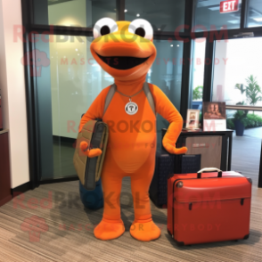 Orange Titanoboa mascot costume character dressed with a Henley Tee and Briefcases