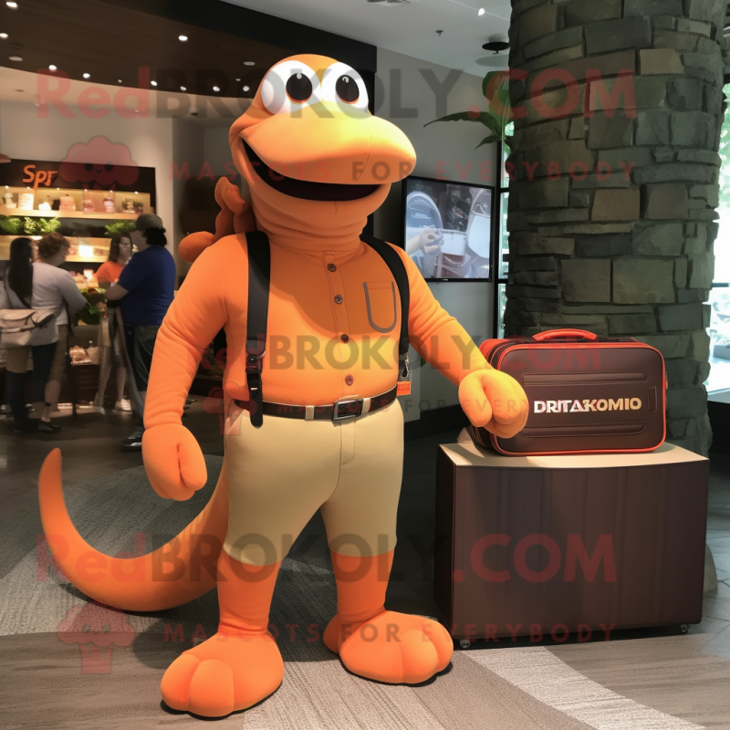 Orange Titanoboa mascot costume character dressed with a Henley Tee and Briefcases