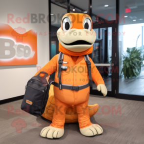 Orange Titanoboa mascot costume character dressed with a Henley Tee and Briefcases