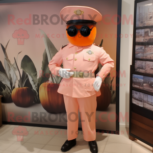 Peach Civil War Soldier mascot costume character dressed with a Blouse and Sunglasses