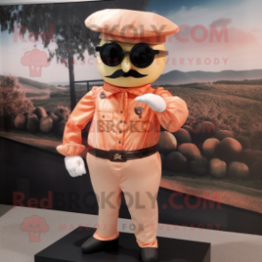 Peach Civil War Soldier mascot costume character dressed with a Blouse and Sunglasses