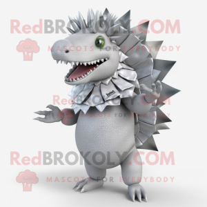 Silver Stegosaurus mascot costume character dressed with a Wrap Skirt and Headbands