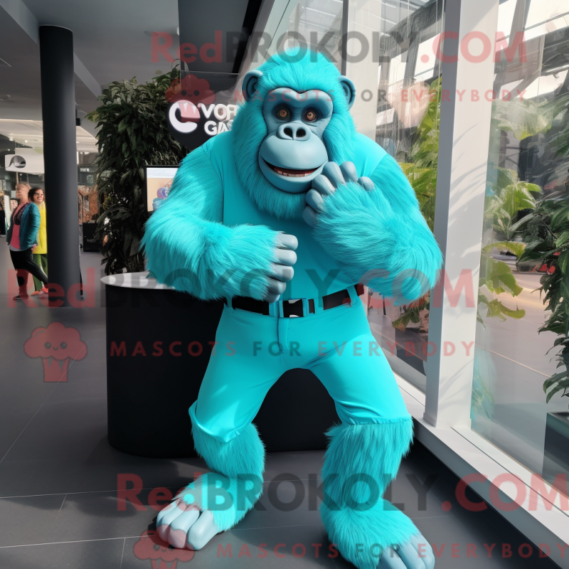 Fantasia de mascote de gorila turquesa com calça e relógios inteligentes - Gorilas mascotes - REBROKO_311979 - RedBrokoly.com
