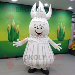 White Onion mascot costume character dressed with a Dress and Caps