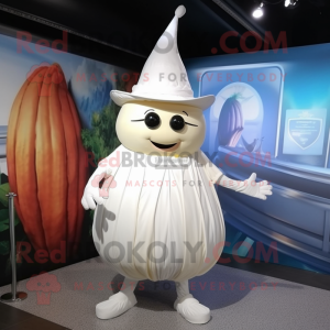 White Onion mascot costume character dressed with a Dress and Caps