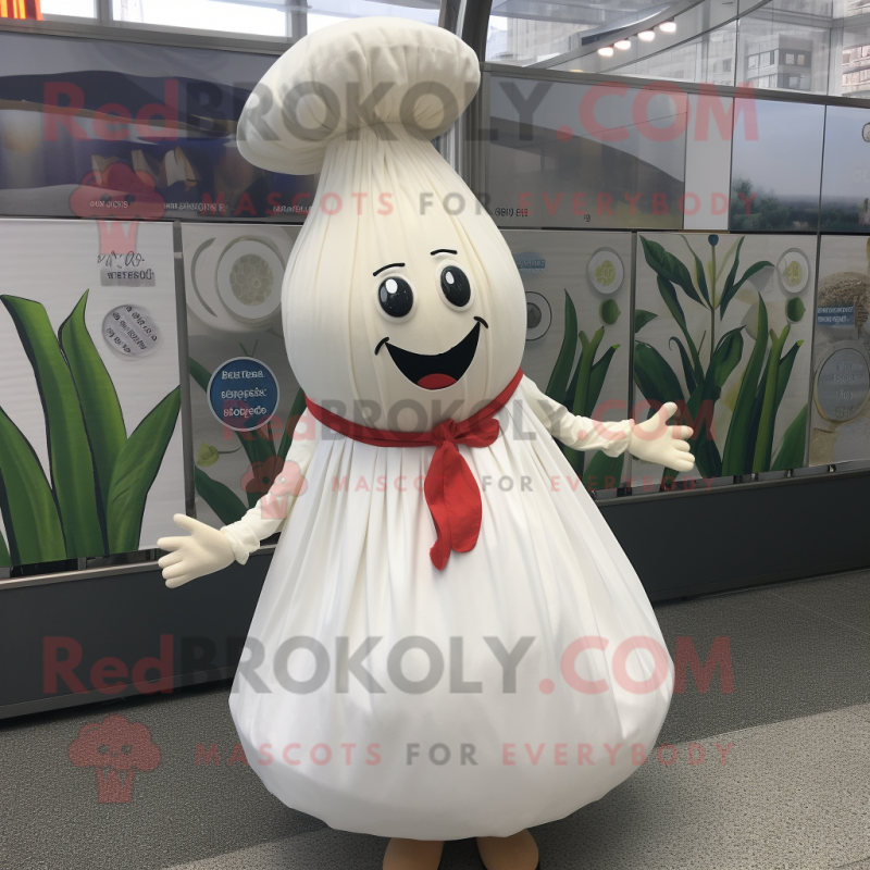 White Onion mascot costume character dressed with a Dress and Caps