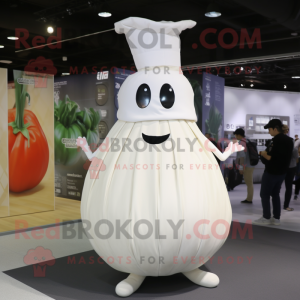 White Onion mascot costume character dressed with a Dress and Caps