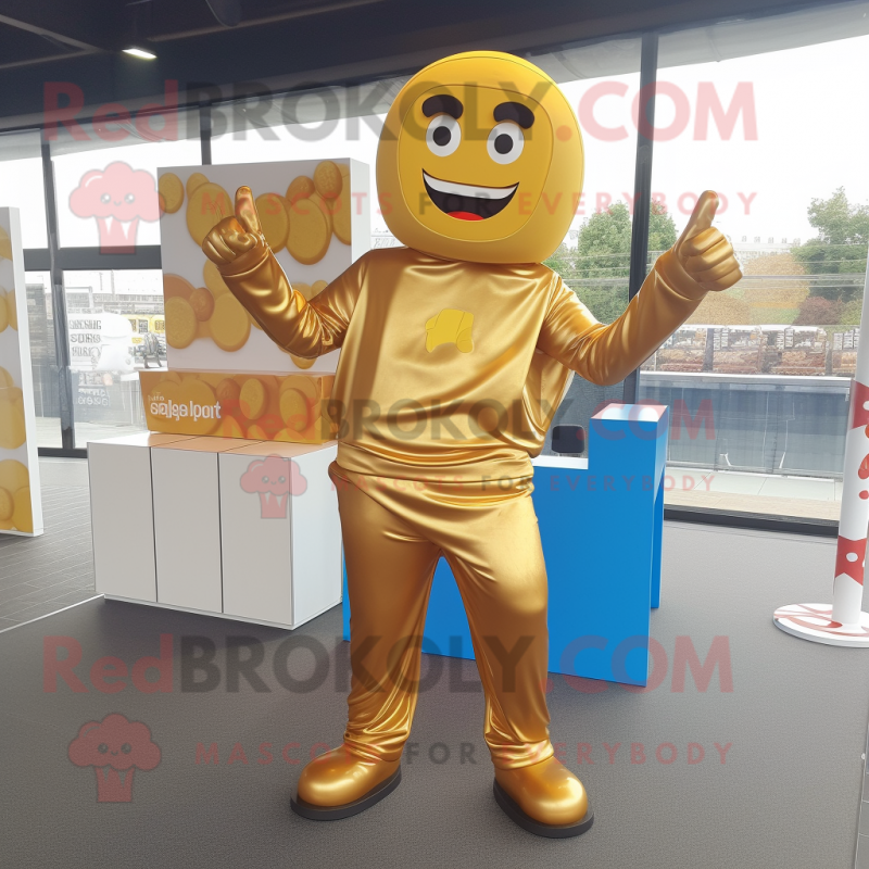 Gold Chocolate Bar mascot costume character dressed with a Jumpsuit and Beanies Gold Chocolate Bar mascot costume character dressed with a Jumpsuit and Beanies