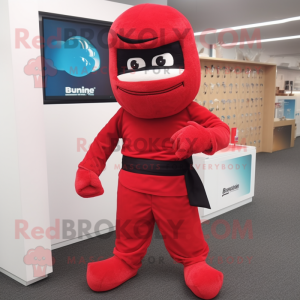 Rød Ninja maskot kostume...