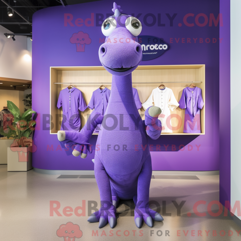 Fantasia de mascote de braquiossauro roxo com macacão e abotoaduras - Brachiosaurus mascotes - REBROKO_312252 - RedBrokoly.com