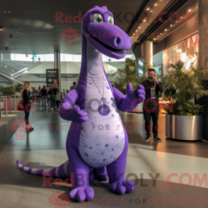 Fantasia de mascote de braquiossauro roxo com macacão e abotoaduras - Brachiosaurus mascotes - REBROKO_312254 - RedBrokoly.com
