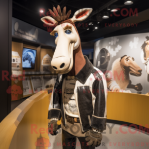 Grädde okapimaskotdräkt iklädd läderjacka och slipsar - Okapi-maskotar - REBROKO_312265 - RedBrokoly.com