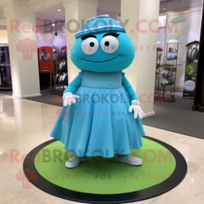 Turquoise Golf Ball mascot costume character dressed with a Wrap Skirt and Foot pads