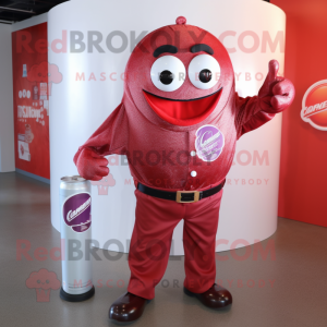 Red Soda Can mascot costume character dressed with a Button-Up Shirt and Lapel pins