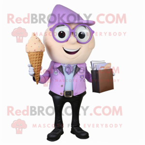 Lavender Ice Cream Cone mascot costume character dressed with a Leather Jacket and Wallets