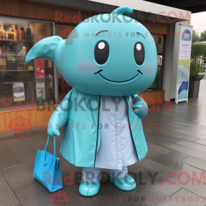 Cyan Whale maskot kostume...
