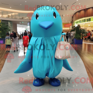 Cyan Whale maskot kostume...