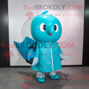 Cyan Whale maskot kostume...