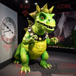 Limegrøn Triceratops maskot...