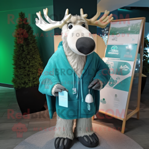 Cyan Irish Elk mascot costume character dressed with a Polo Tee and Shawl pins