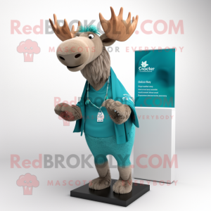 Cyan Irish Elk mascot costume character dressed with a Polo Tee and Shawl pins