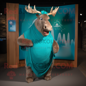 Cyan Irish Elk mascot costume character dressed with a Polo Tee and Shawl pins