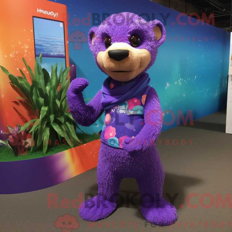 Fantasia de mascote de mangouste roxa com maiô e pulseiras - Mascotes de mangusto - REBROKO_312613 - RedBrokoly.com