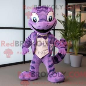 Fantasia de mascote de python roxo vestido com macacão e gravatas-borboleta - Mascotes Python - REBROKO_312744 - RedBrokoly.com
