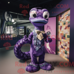 Fantasia de mascote de python roxo vestido com macacão e gravatas-borboleta - Mascotes Python - REBROKO_312745 - RedBrokoly.com