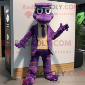 Fantasia de mascote de python roxo vestido com macacão e gravatas-borboleta - Mascotes Python - REBROKO_312746 - RedBrokoly.com