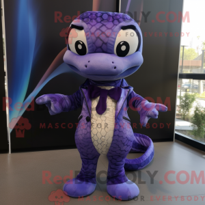 Fantasia de mascote de python roxo vestido com macacão e gravatas-borboleta - Mascotes Python - REBROKO_312747 - RedBrokoly.com