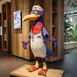 Lavender Woodpecker mascot costume character dressed with a Shorts and Headbands