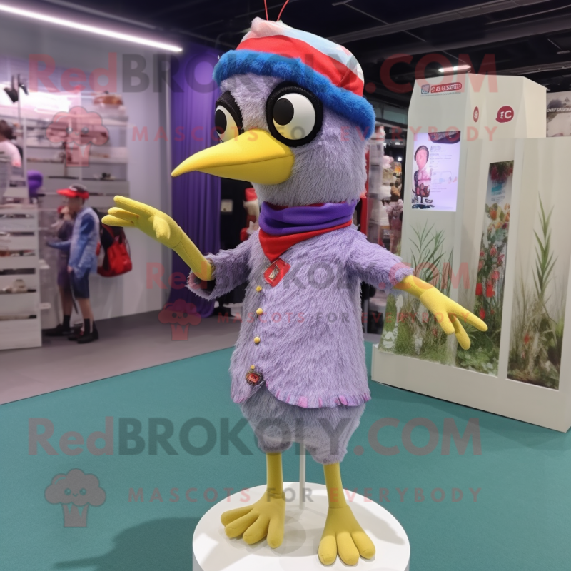 Lavender Woodpecker mascot costume character dressed with a Shorts and Headbands