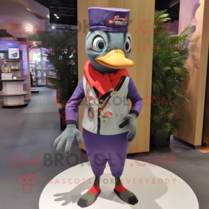 Lavender Woodpecker mascot costume character dressed with a Shorts and Headbands