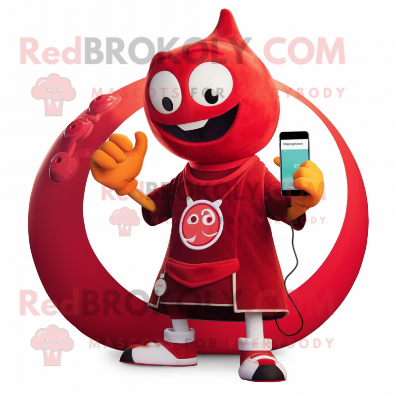Red Phone mascot costume character dressed with a Tank Top and Rings Red Phone mascot costume character dressed with a Tank Top and Rings