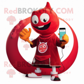 Red Phone mascot costume character dressed with a Tank Top and Rings