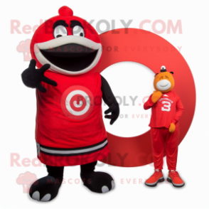 Red Phone mascot costume character dressed with a Tank Top and Rings