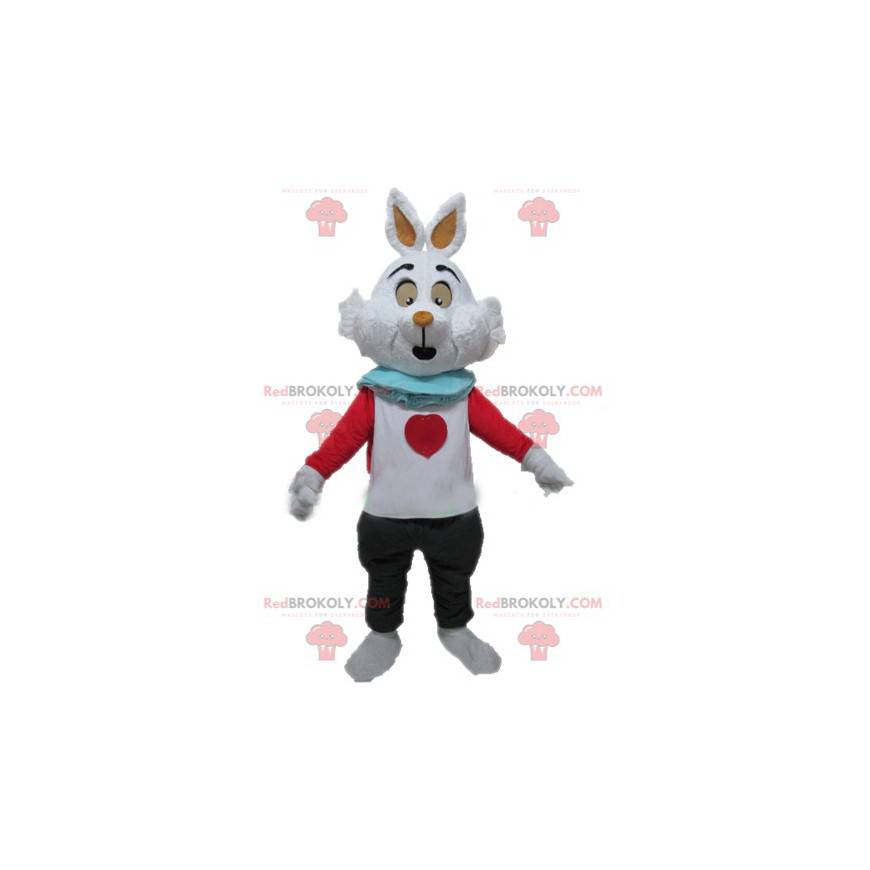 Alice no mascote do coelho branco do país das maravilhas -