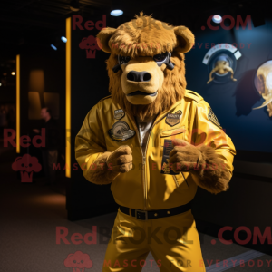 Gold Bison maskot kostume...
